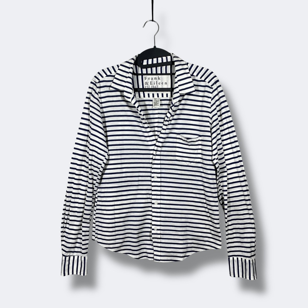 Frank & Eileen Barry Button Up Shirt Blouse Womens S Striped Cotton Nautical